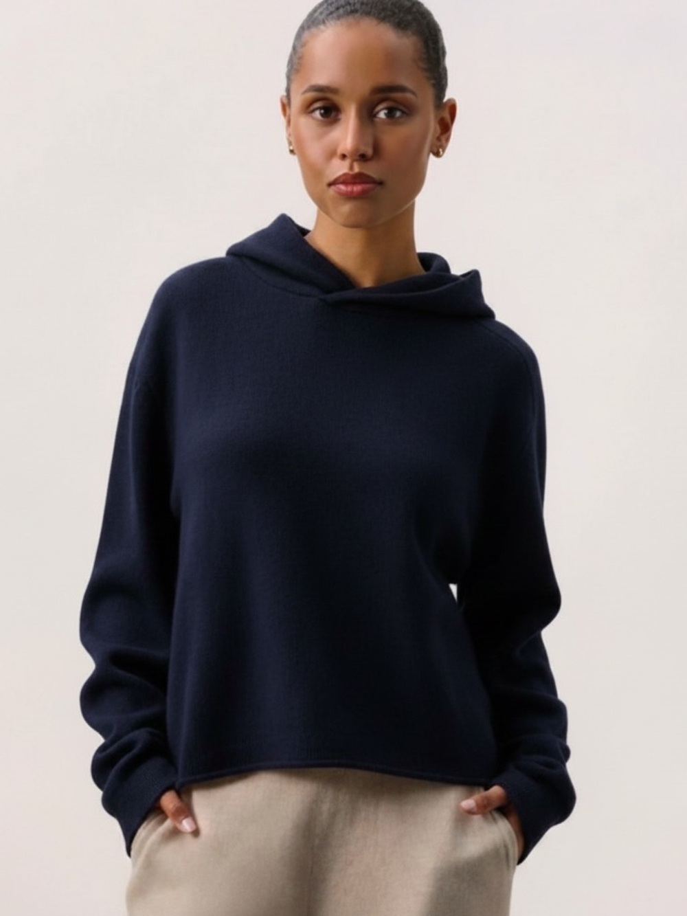 Naked Cashmere Women's Hooded 100% Cashmere Sweater in Navy
